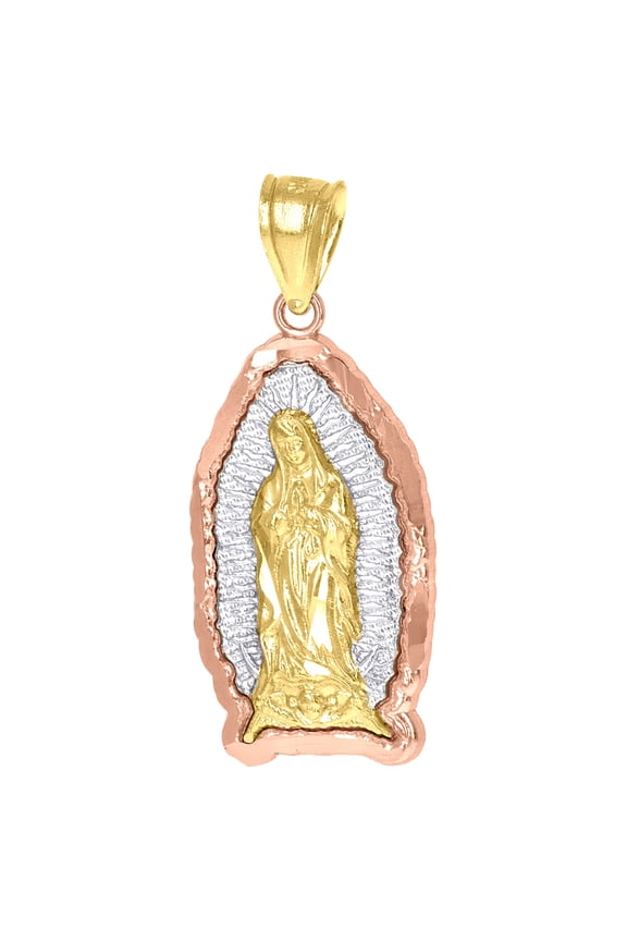 10k Gold Tri-color Unisex Guadalupe Mary Religious Charm Pendant for Men Women