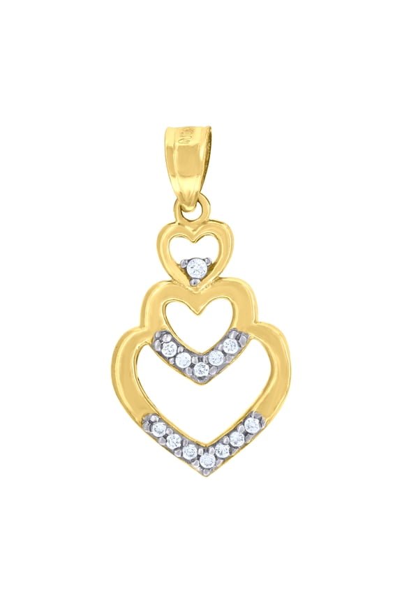 10kt Gold Two-Tone Cubic-Zirconia Womens Triple Heart Charm Pendant