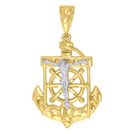 10kt Gold Two-Tone Mens Anchor Cross Crucifix Religious Charm Pendant