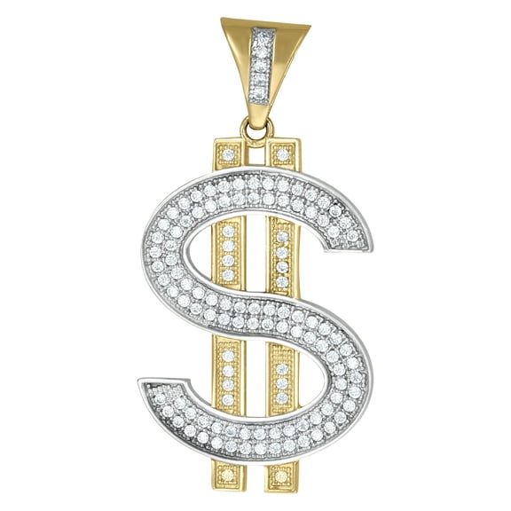 10kt Gold Two-Tone Mens Dollar Sign Currency Charm Pendant