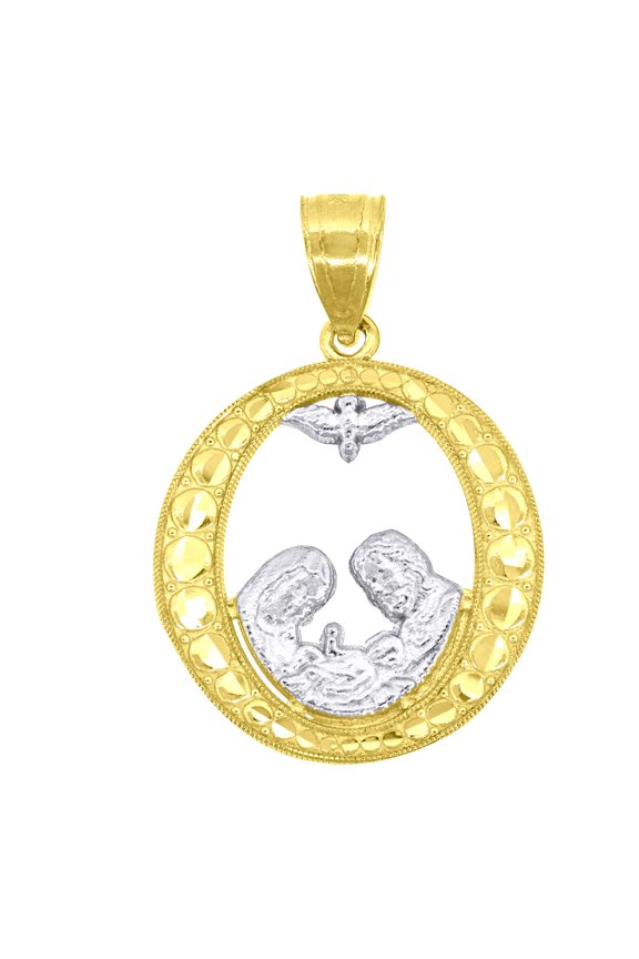 10k Gold Two-tone Textured Unisex Baptism Religious Charm Pendant for Men Women