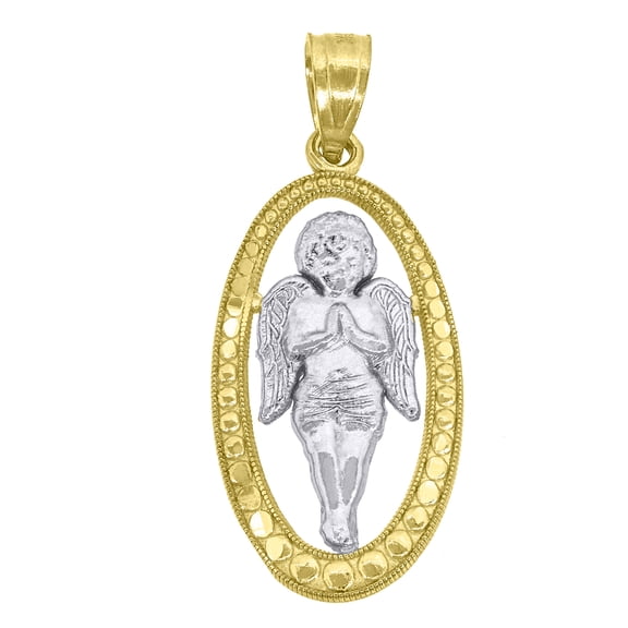 10kt Gold Two-Tone Textured Womens Angel Oval Shape Religious Charm Pendant