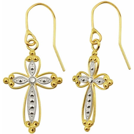 10kt Gold Vintage Diamond-Cut Cross Drop Earrings