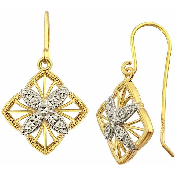 10kt Gold Vintage Diamond-Shaped Drop Earrings