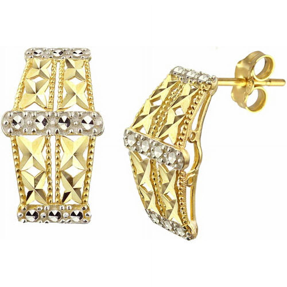 10kt Lattice Design J-Hoop Earrings
