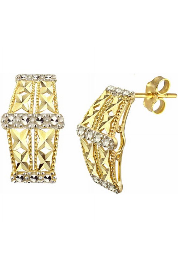 10kt Lattice Design J-Hoop Earrings