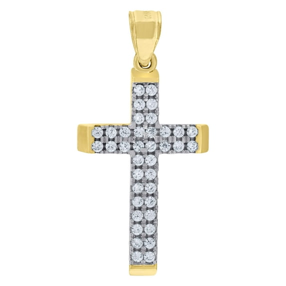 10kt Real Gold Two-Tone Cubic-Zirconia Unisex Cross Religious Charm Pendant