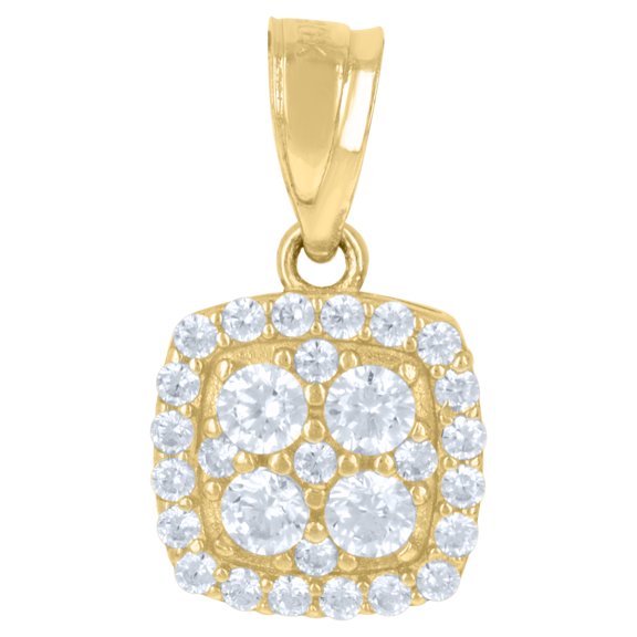10kt Real Gold Two-Tone Cubic-Zirconia Womens Square Charm Pendant