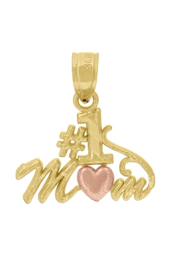 10kt Real Gold Two-Tone Diamond-Cut Womens Heart No.1 Mom Charm Pendant