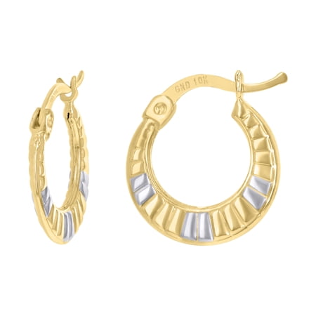 10kt Real Gold Two-Tone Womens 13.6mm Hinged Hoops Huggies