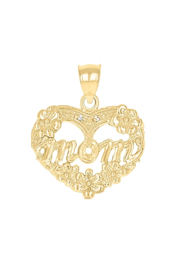 10kt Real Gold Two-Tone Womens Mom Heart Charm Pendant
