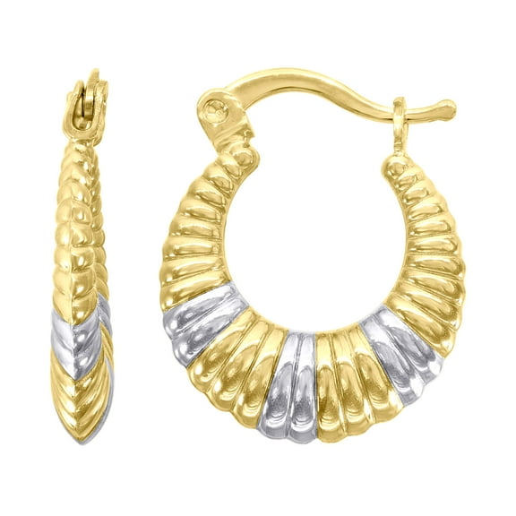10kt Real Gold Two-Tone Womens Shrimp 14.4mm Hinged Hoops Huggies