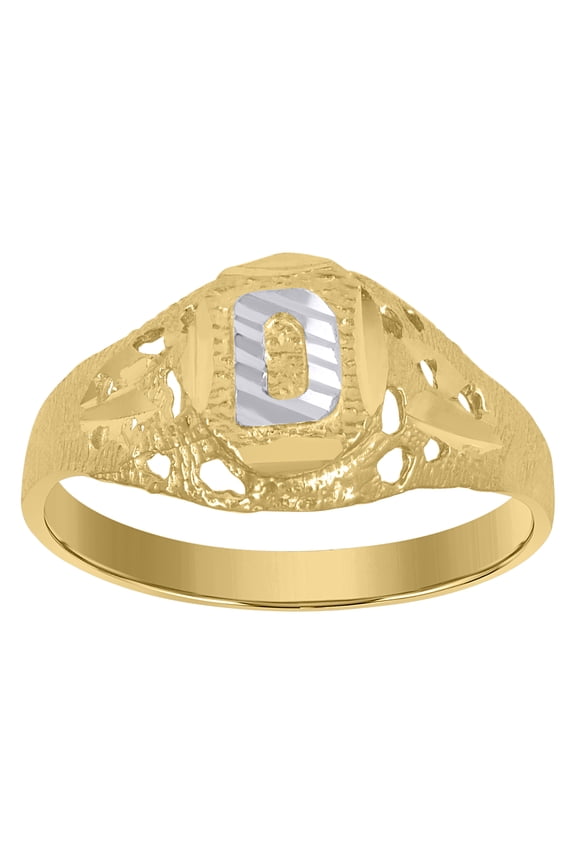 10kt Real Two-Tone Gold Mens Diamond-Cut Textured Oval Initial Letter D Band Ring