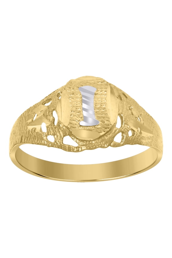 10kt Real Two-Tone Gold Mens Diamond-Cut Textured Oval Initial Letter I Band Ring
