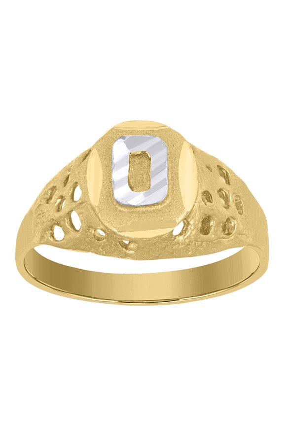 10kt Real Two-Tone Gold Mens Diamond-Cut Textured Oval Initial Letter O Band Ring