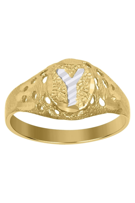 10kt Real Two-Tone Gold Mens Diamond-Cut Textured Oval Initial Letter Y Band Ring