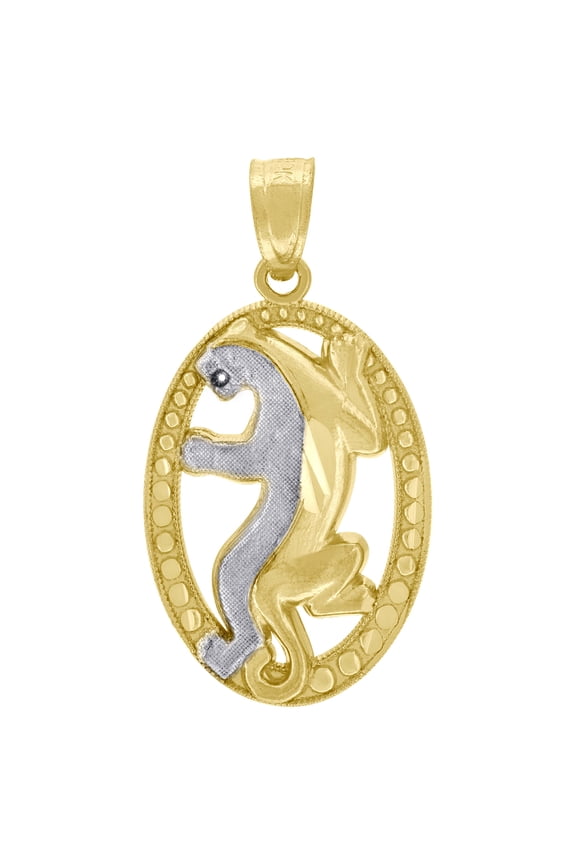 10kt Real Two-Tone Gold Mens Diamond-Cut Textured Tiger Animal Charm Pendant