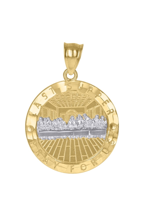 10kt Real Two-Tone Gold Mens Last Supper Pray For Us Religious Charm Pendant