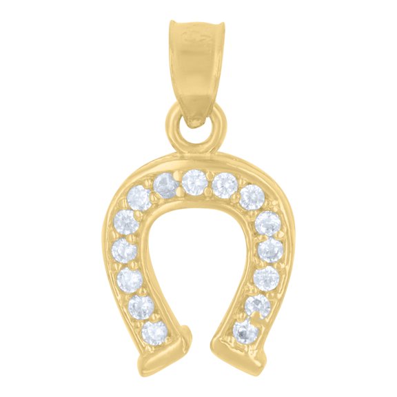 10kt Real Two-Tone Gold Mens Women Cubic Zirconia Cubic-Zirconia Horseshoe Good Luck Charm Pendant