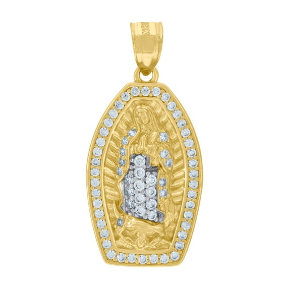 10kt Real Two-Tone Gold Unisex Cubic Zirconia Cubic-Zirconia Lady Of Guadalupe Religious Pendant