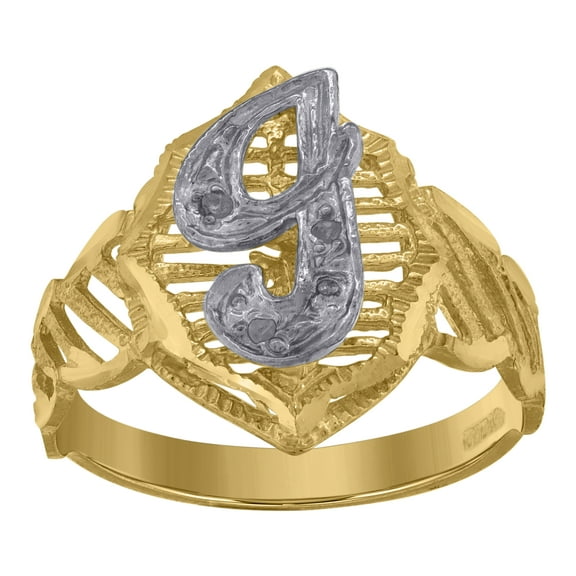 10kt Real Two-Tone Gold Unisex Cubic Zirconia Dc Textured Initial Letter I Ring