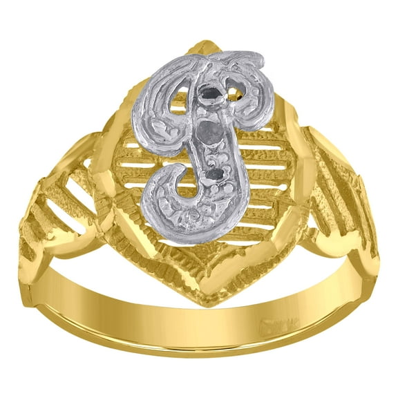 10kt Real Two-Tone Gold Unisex Cubic Zirconia Dc Textured Initial Letter P Ring
