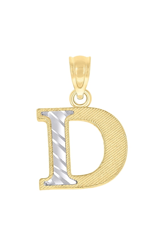 10kt Real Two-Tone Gold Unisex Diamond-Cut Initial D Charm Pendant