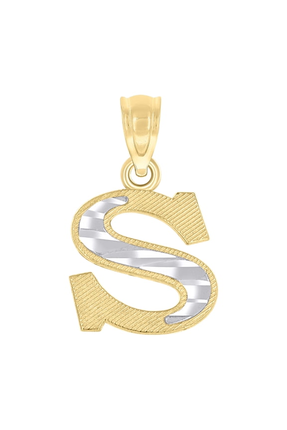 10kt Real Two-Tone Gold Unisex Diamond-Cut Initial S Charm Pendant