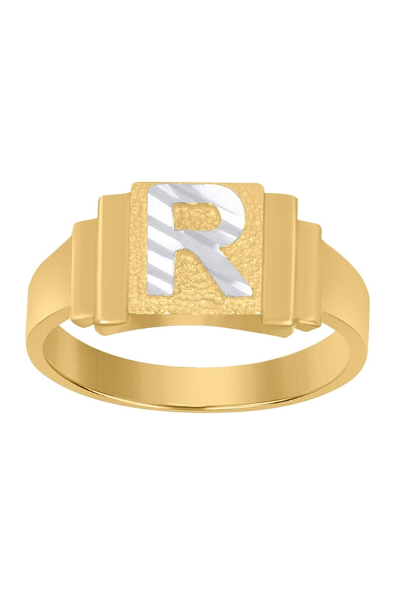10kt Real Two-Tone Gold Unisex Initial Alphabet R Ring
