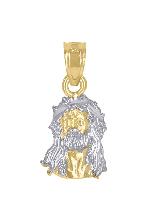 10kt Real Two-Tone Gold Unisex Textured Jesus Face Religious Charm Pendant