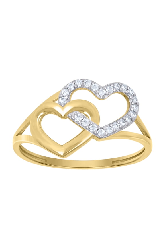 10kt Real Two-Tone Gold Womens Cubic-Zirconia Intertwined Heart Ring