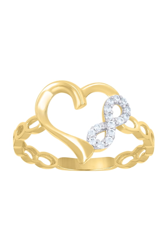 10kt Real Two-Tone Gold Womens Cubic-Zirconia Love Symbol Infinity Heart Ring