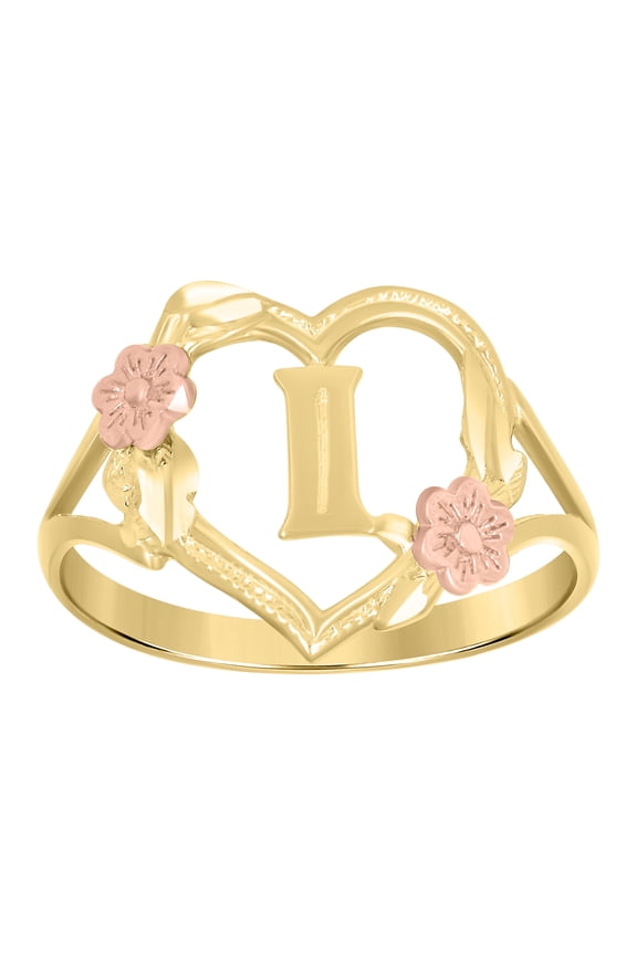 10kt Real Two-Tone Gold Womens Dc Textured Initial Letter I Heart Band Ring