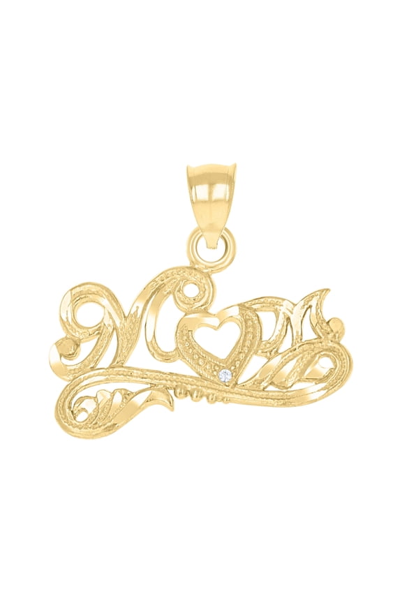 10kt Real Two-Tone Gold Womens Textured Mom Heart Charm Pendant