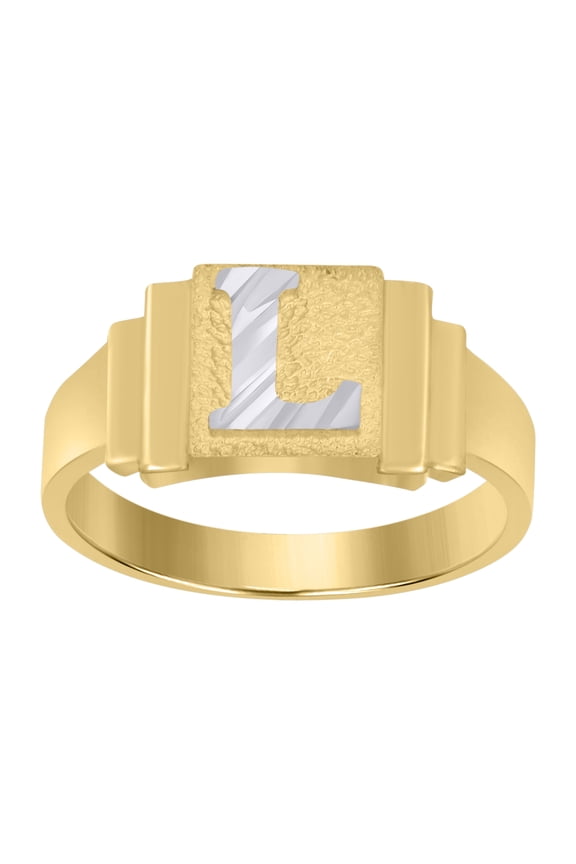 10kt Real Two-tone Gold Unisex Initial Alphabet L Ring