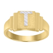 10kt Real Two-tone Gold Unisex Initial Alphabet T Ring