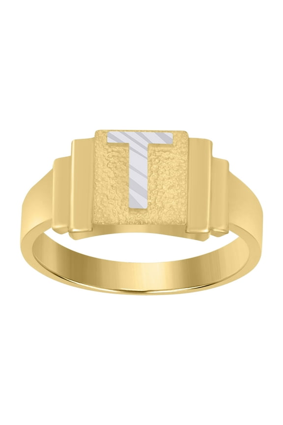 10kt Real Two-tone Gold Unisex Initial Alphabet T Ring