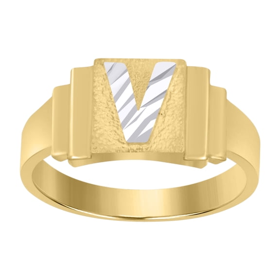 10kt Real Two-tone Gold Unisex Initial Alphabet V Ring