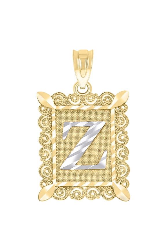 10kt Real Two-tone Gold Unisex Initial Alphabet Z Charm Pendant