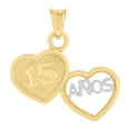 thumbnail image 1 of 10kt Real Two-tone Gold Womens ANOS 15 Heart Quinceanera Charm Pendant, 1 of 1