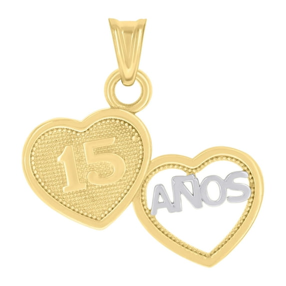 10kt Real Two-tone Gold Womens ANOS 15 Heart Quinceanera Charm Pendant