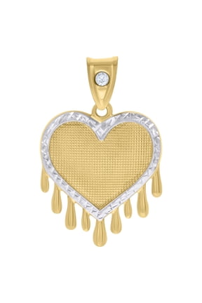 10kt Real Two-tone Gold Womens Cubic-Zirconia Dripping Heart Charm Pendant
