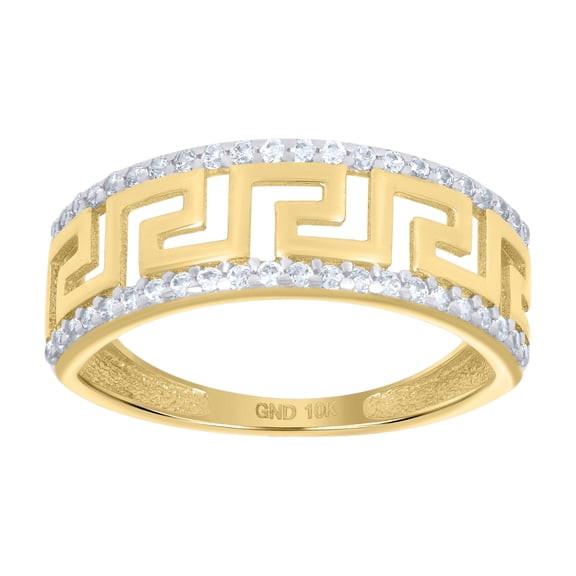 10kt Real Two-tone Gold Womens Cubic-Zirconia Greek Key Fashion Ring