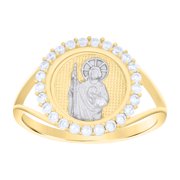 10kt Real Two-tone Gold Womens Cubic-Zirconia Saint Jude Religious Ring