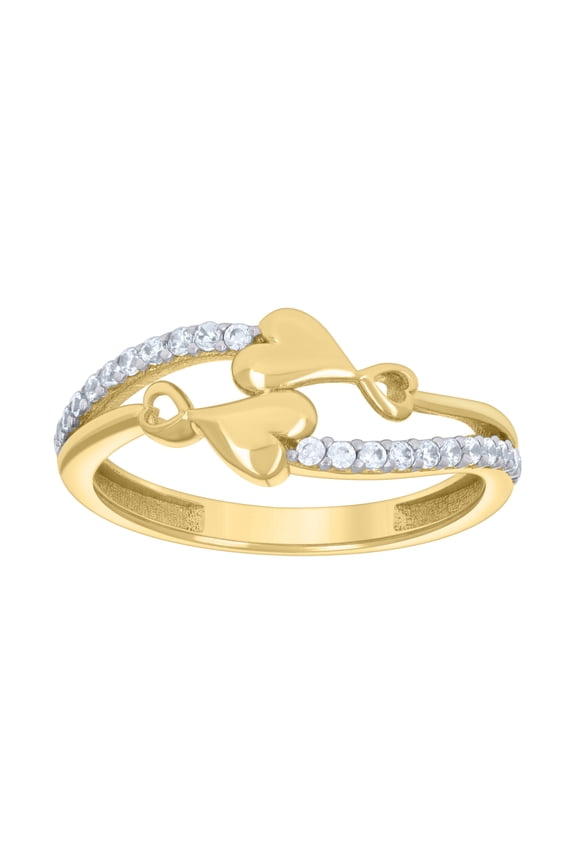 10kt Real Two-tone Gold Womens Cubic-Zirconia Twin Hearts Love Ring