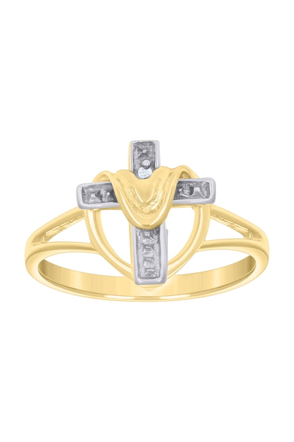 10kt Real Two-tone Gold Womens Draped Cross Religious Ring