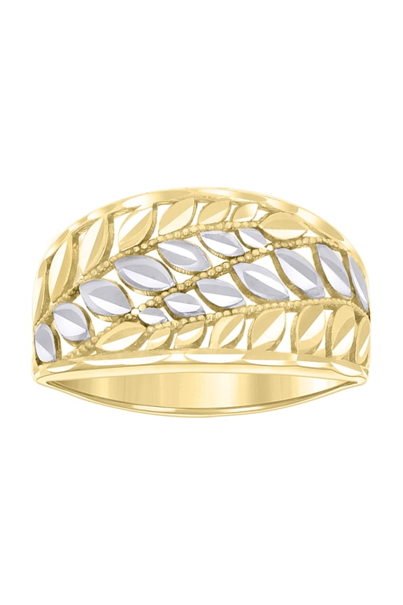 10kt Real Two-tone Gold Womens Leaf Pattern Fashion Ring