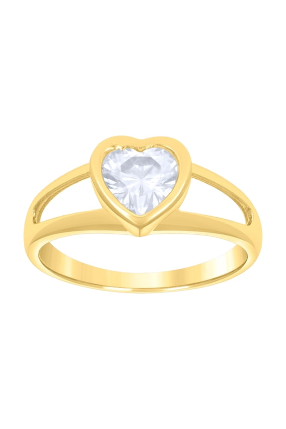 10kt Real Yellow Gold Baby Heart Cubic-Zirconia Engagement Ring