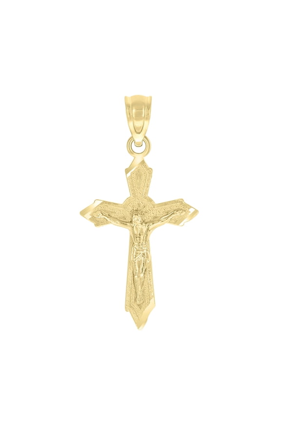 10kt Real Yellow Gold Diamond-Cut Unisex Cross Crucifix Religious Charm Pendant