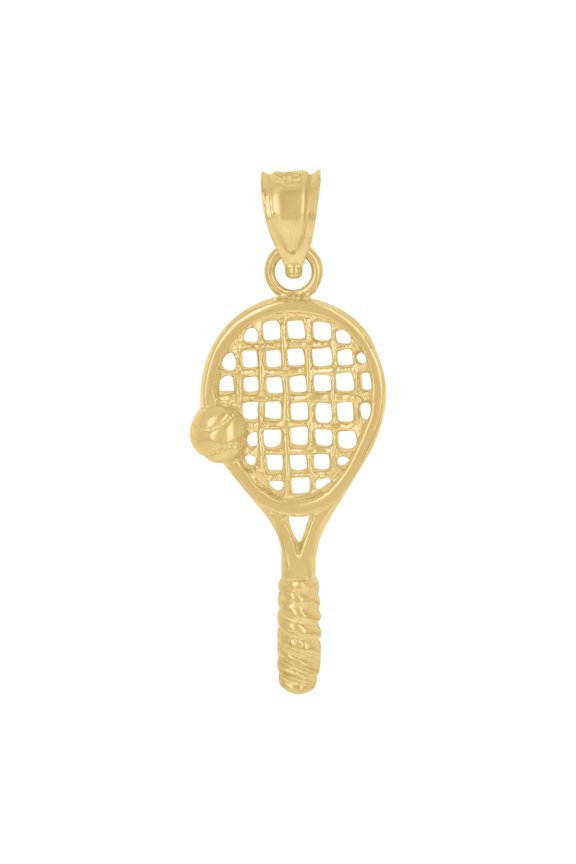 10kt Real Yellow Gold Diamond-Cut Unisex Tennis Racquet Ball Sports Charm Pendant